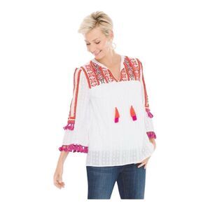 Chico’s Boho Aztec Embroidered Blouse Size 2/Medium